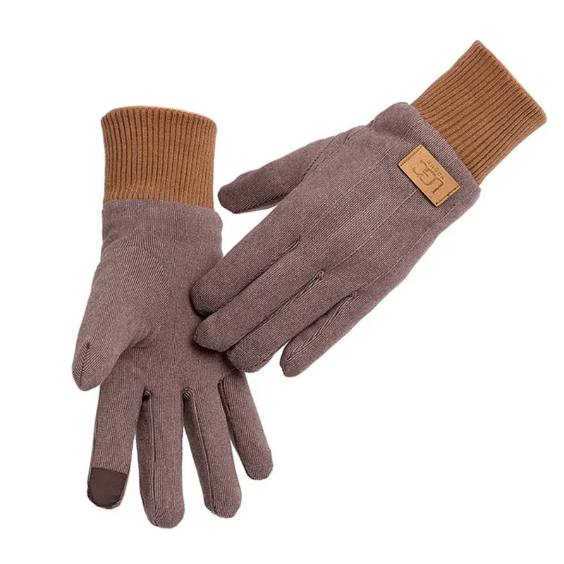 Winter business Men's Warm Gloves Touch Screen Cloth Velvet Windproof Thickened Outdoor Driving Cycling Motorcycle Male Mittens