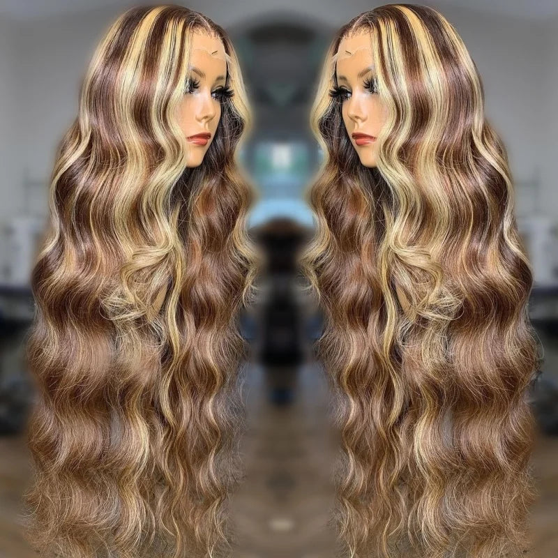 13×4 13x6 Highlight Lace Frontal Wig Body Wave Ombre Colored Honey Blonde Lace Front Human Hair Wigs For Women Pre Plucked