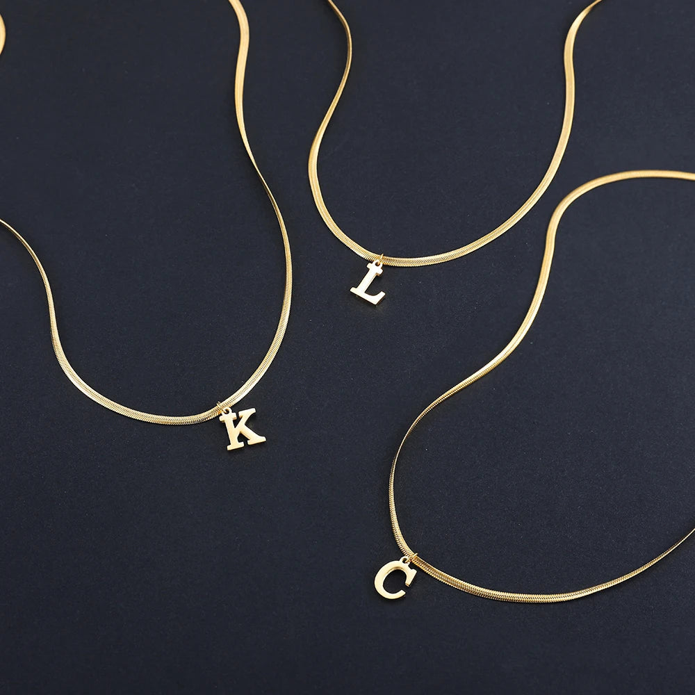 A-Z Alphabet Gold Plated Stainless Steel Pendant Necklace for Women Snake Chain Initial Letter Clavicle Necklaces Collar Jewelry Viralgem Store