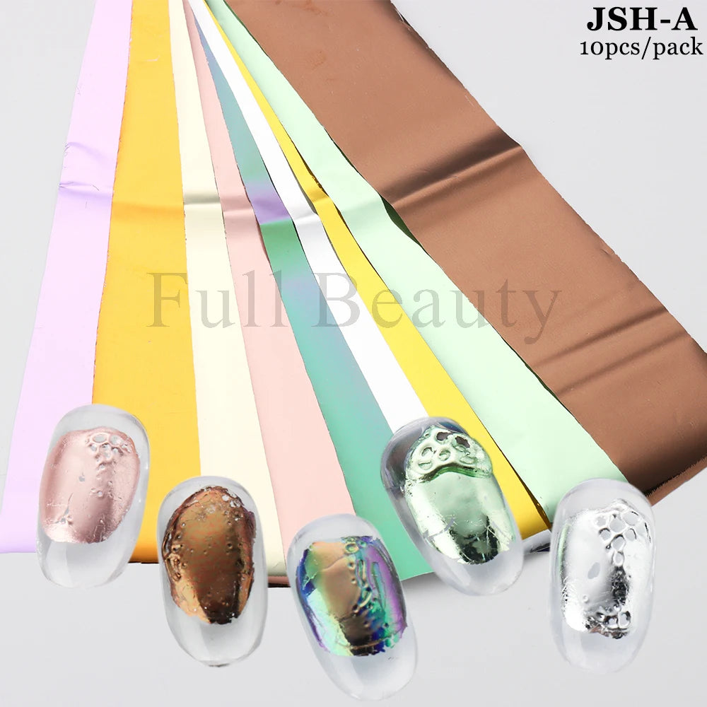 10Pcs Hologram Transfer Foil Nails Laser Stars Holographic Nail Stickers Mermaid Tail Sliders Metallic Gel Polish Wraps NLXKY01