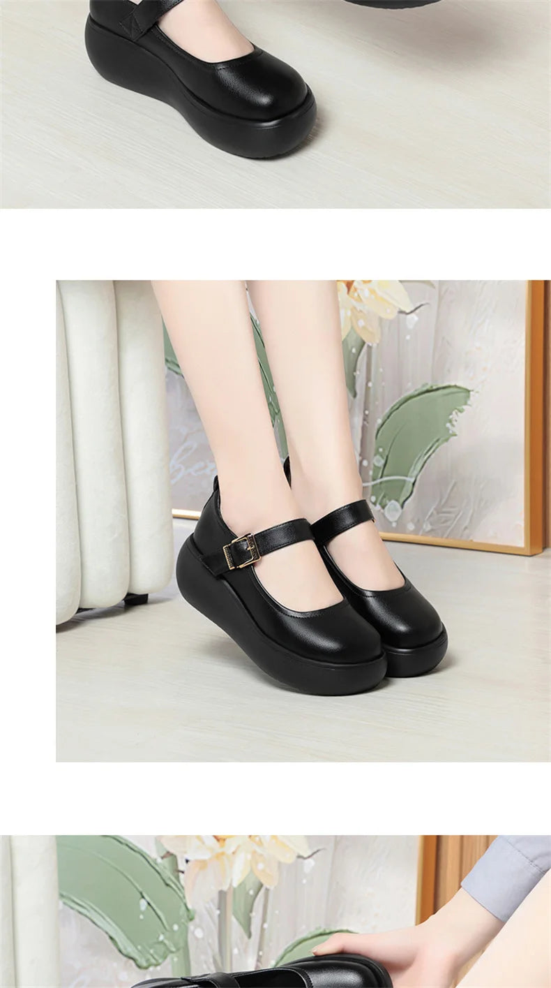 Spring Fashion Wedge Round Toe Soft Bottom Lolita Shoes Women Cute Vintage Mary Jane Shoes Chunky College Student Shoes Viralgem Store