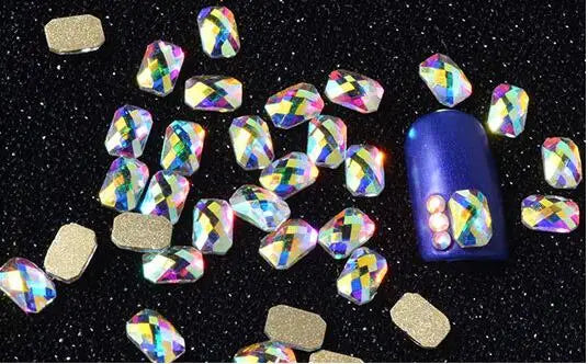 100pcs AB clear Rhinestone 4-10mm Nail Art Shape Top Crystal AB Czech Crystal Rhinestone Flatback Elongated Glass Stones ZZ15244