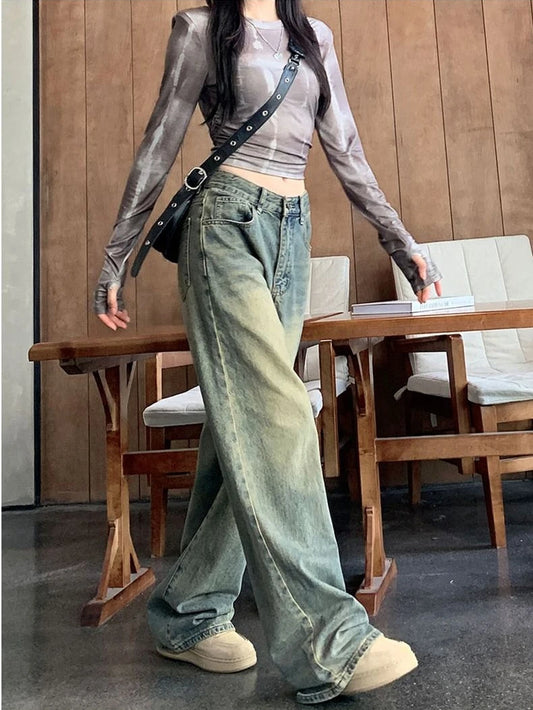 Stay Comfortable and Fashionable With Deeptown Y2k Baggy Wide Leg Jeans - A Must-Have for Casual Wear