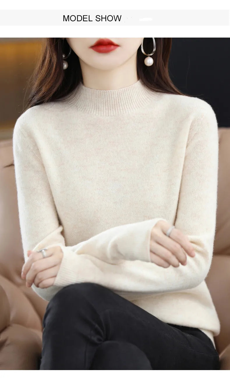 100% Pure Wool Half-neck Pullover In Autumn And Winter New Cashmere Sweater Women's Casual Knit Top Women's Coat 19 Colors Viralgem Store