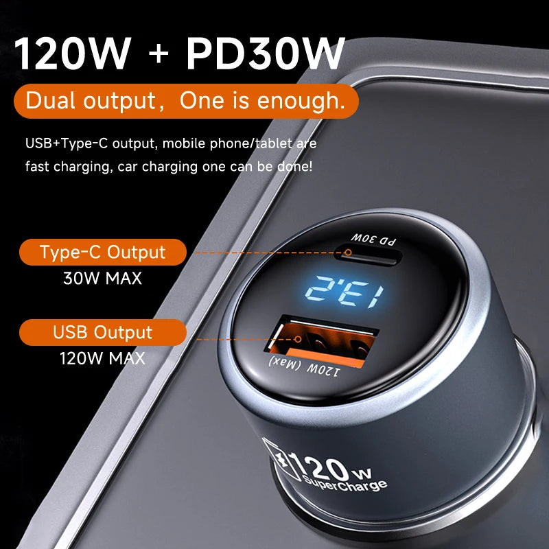 120W Xiaomi USB Type C Car Charger 67W 6A Turbo Fast Charging Adapter For Mi 14 13 13T 12 Pro Redmi Note K60 IPhone 16 15 Charge Viralgem Store