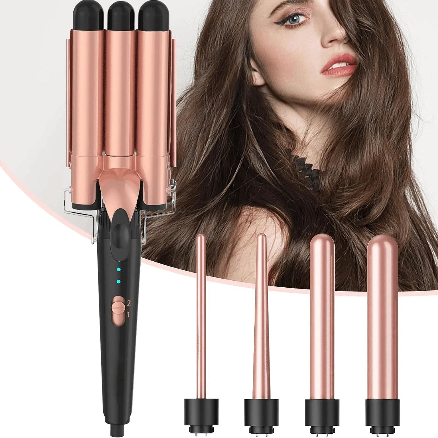 5 in 1 Curling Iron Set with Curling Brush, 0.35”-1.25” Hair Curler Wand for Hairstyle and Heat Resistant Gloves and Hair Clips Viralgem Store