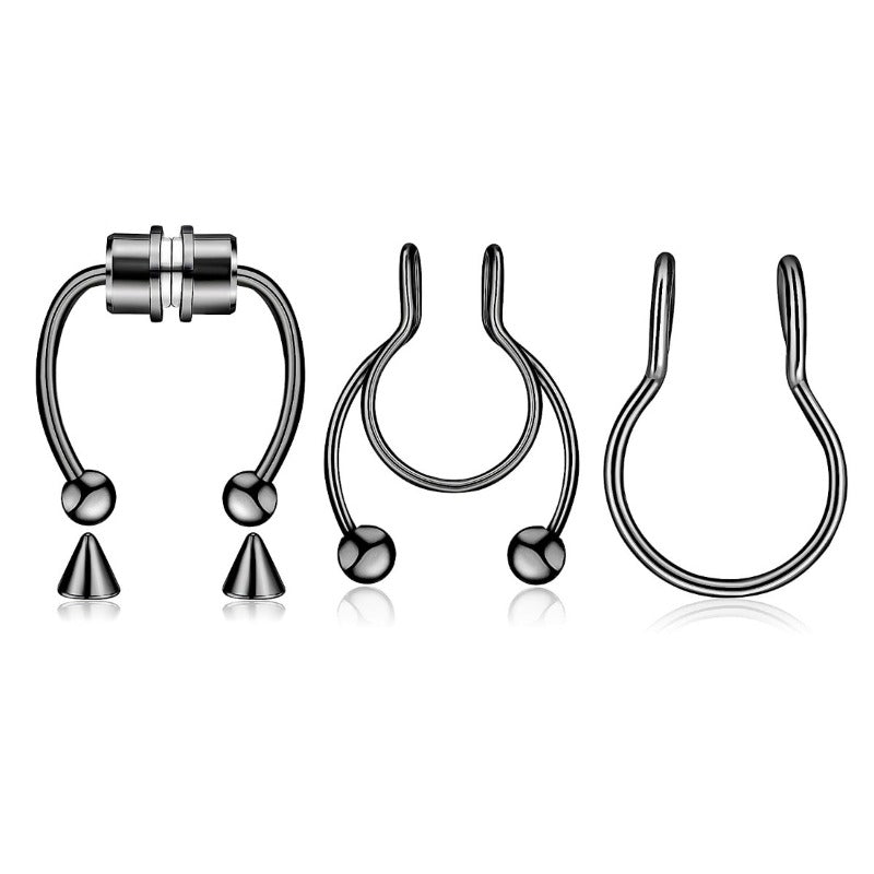 3Pcs Fake Nose Ring Magnetic Septum Ring Fake Nose Ring Hoop Stainless Steel Horseshoe Clip On Nose Ring No-Pierced Septum Ring