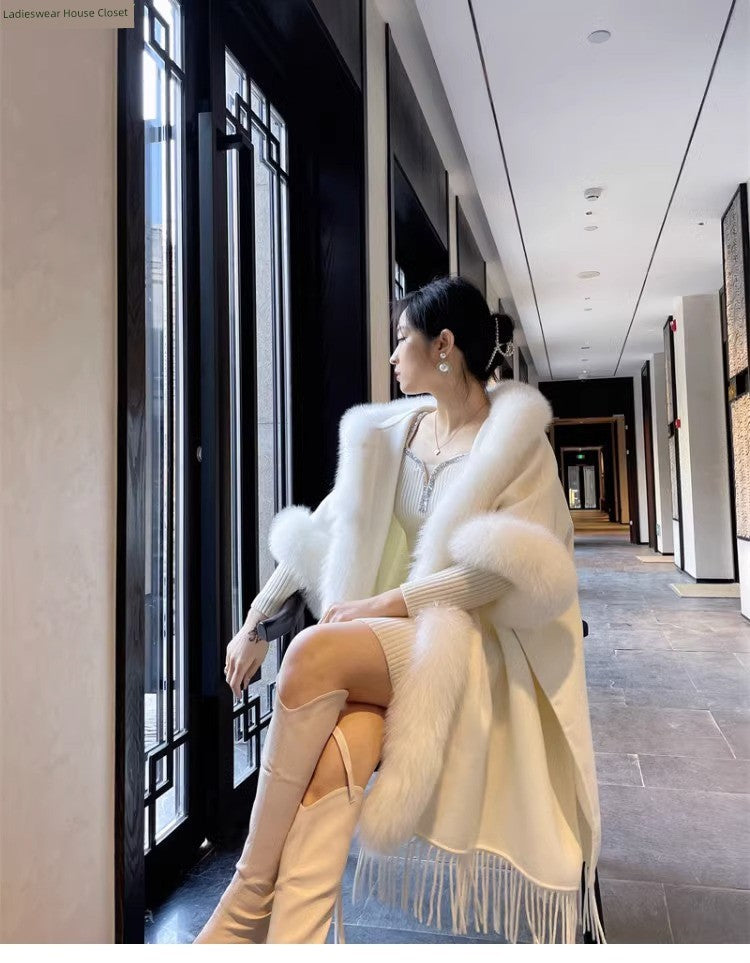 Thickened All-Matching Double-Sided Hooded Large Fur Collar Cape and Shawl