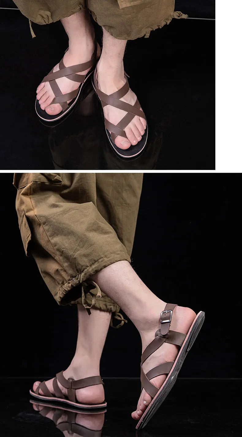 Summer Beach Sandals Men's European and American Wear-Resistant Fashion Outdoor Breathable Thick-soled Casual Shoes Indoor Rome