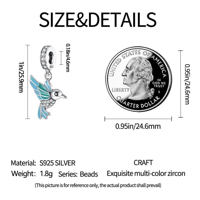 100% 925 Silver Parrot Hummingbird Owl Birds Fashion Design Charms Beads 3mm DIY Fine Jewelry Gifts Making Viralgem Store