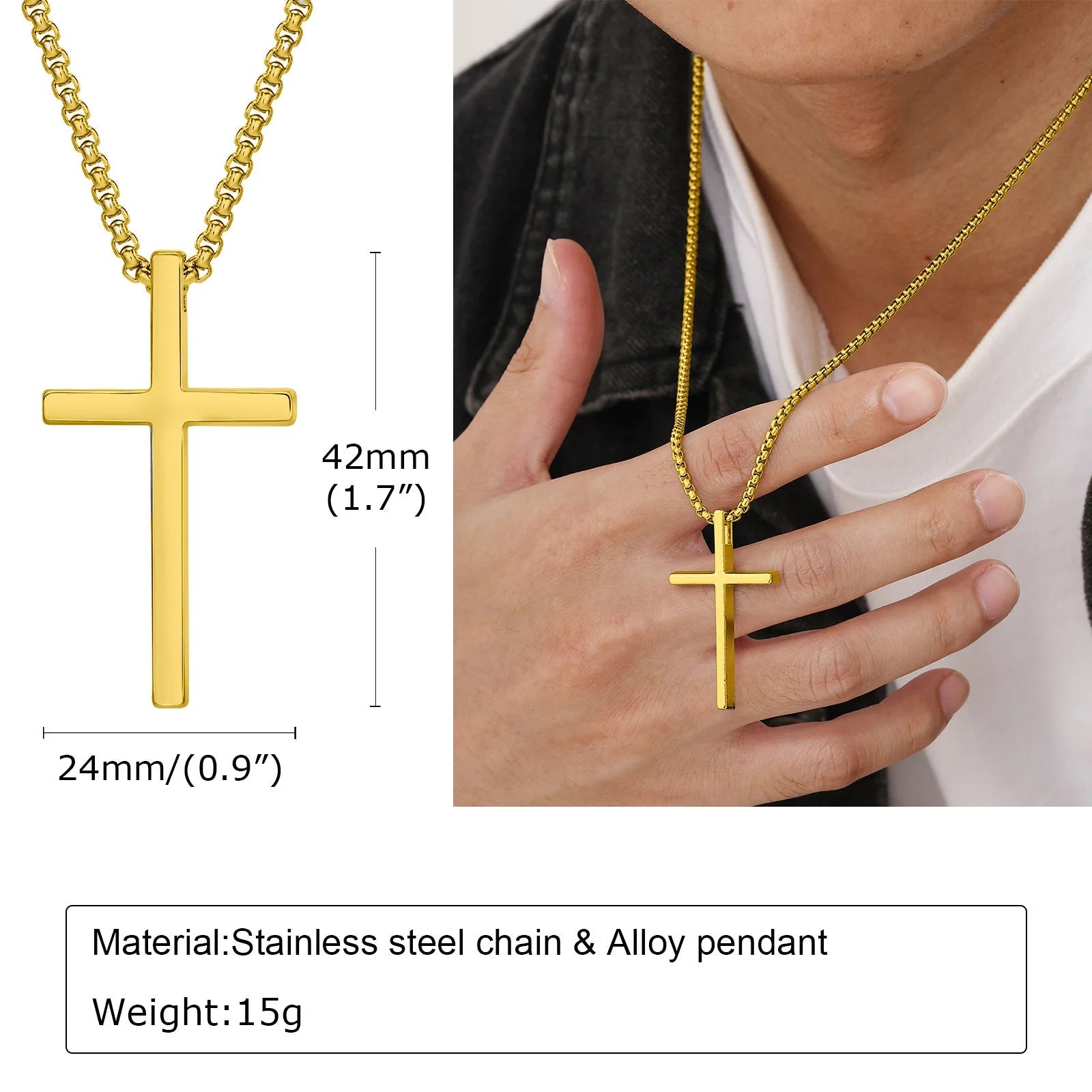 Vnox Cross Necklace for Men Women, Silver Color Plain Cross Pendant Collar with Stainless Steel Box Chain Viralgem Store