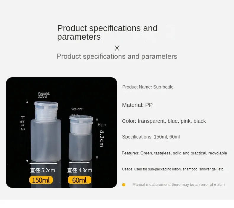 60/150/ml Nail Refillable Bottles Empty Press Pump Dispenser Nail Art Polish Remover Cleaner Makeup Bottle Manicure Tool