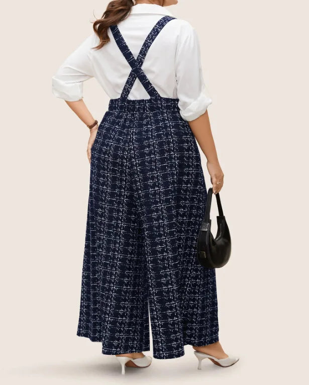 2025 Women's Sleeveless Oversized Jumpsuit Overalls Ladies Sexy Plaid Deep V Neck Wide Leg Pants Jumpsuits with Buttons Pockets Viralgem Store