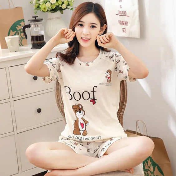 Women Thin Cute Sleepwear 2PCS Shirt Shorts Pajamas Set Nightwear Cartoon Intimate Lingerie Pyjamas Female Homewear Gift Tops Viralgem Store
