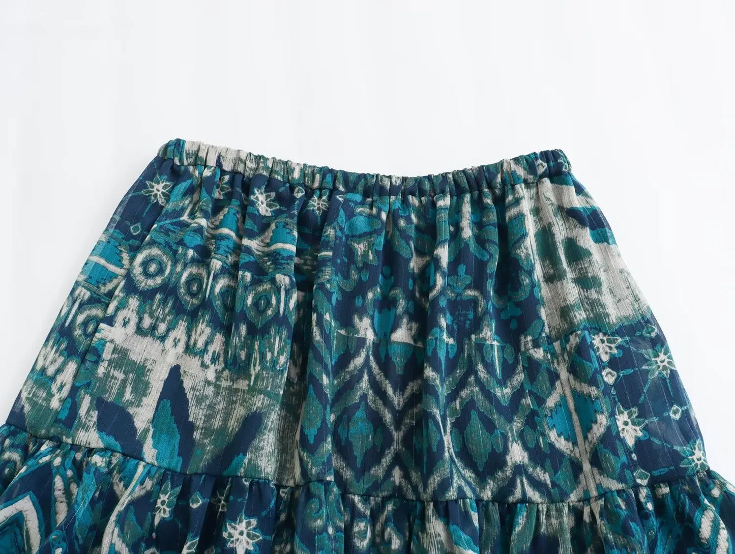 TRAFZA Vintage Casual Chic Print Women Suit O-Neck Single Breasted Blouse Loose Long Straight Skirt Fashion 2024 Boho Set