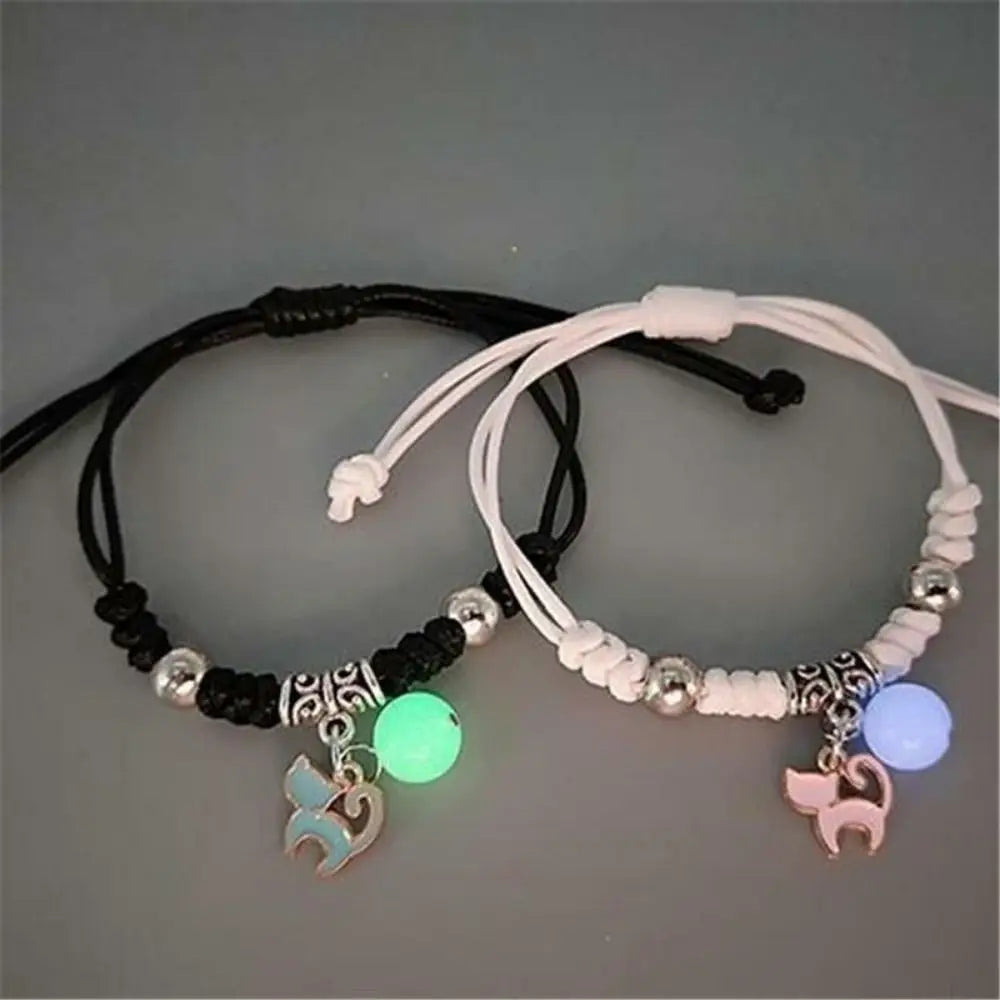 2Pcs Bracelet Jewelry Luminous Beads Couple Bracelet Woven Rope Star Friendship Bracelet Flower Heart Charms Bracelet Set