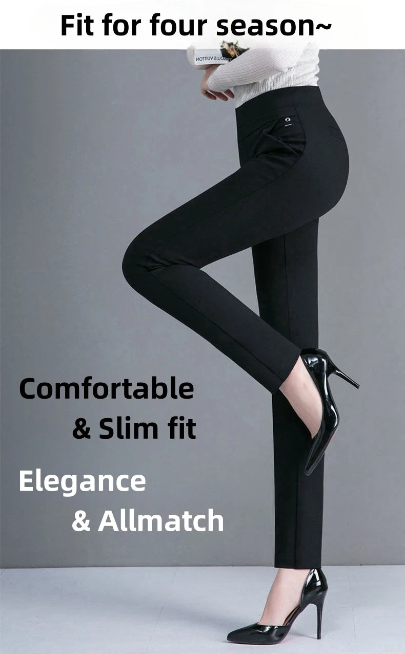 2024 Autumn Winter Plus Size Women Pants Clothing Fleecing Basic Office Lady Pencil Pants Skinny Thermal Thick Thin Slim Trouser