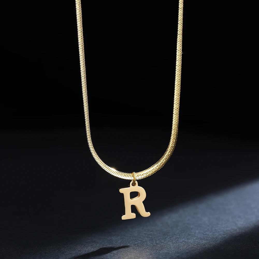 A-Z Alphabet Gold Plated Stainless Steel Pendant Necklace for Women Snake Chain Initial Letter Clavicle Necklaces Collar Jewelry Viralgem Store
