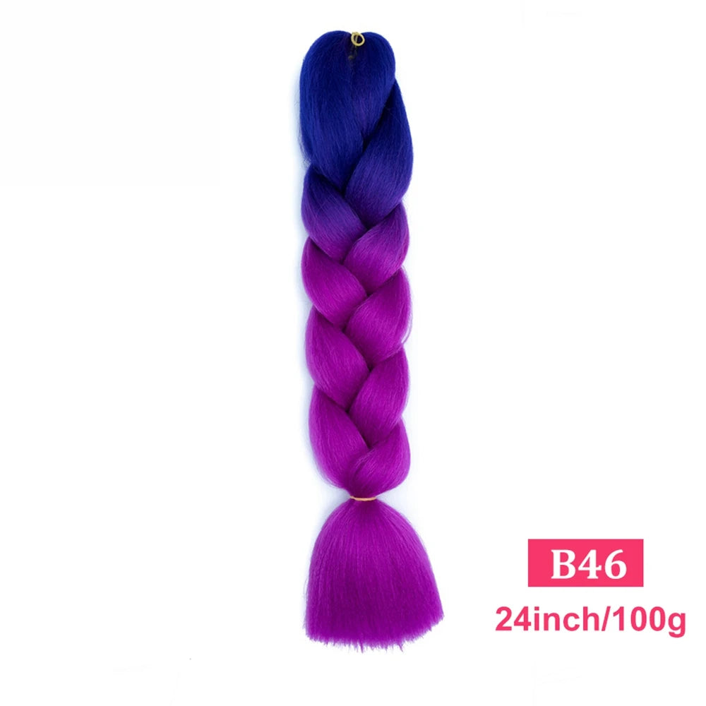 24inch Synthetic Long Braiding Hair Pre Strethced Colorful Ombre Brown Blonde Crochet Jumbo Braids Hair Extensions For Women