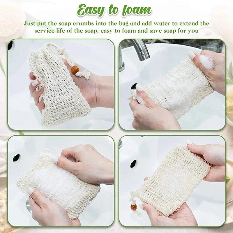 3Pcs Shower Bath Sisal Soap Bag Natural Sisal Soap Bag Exfoliating Soap Saver Pouch Holder for Bath & Shower Use