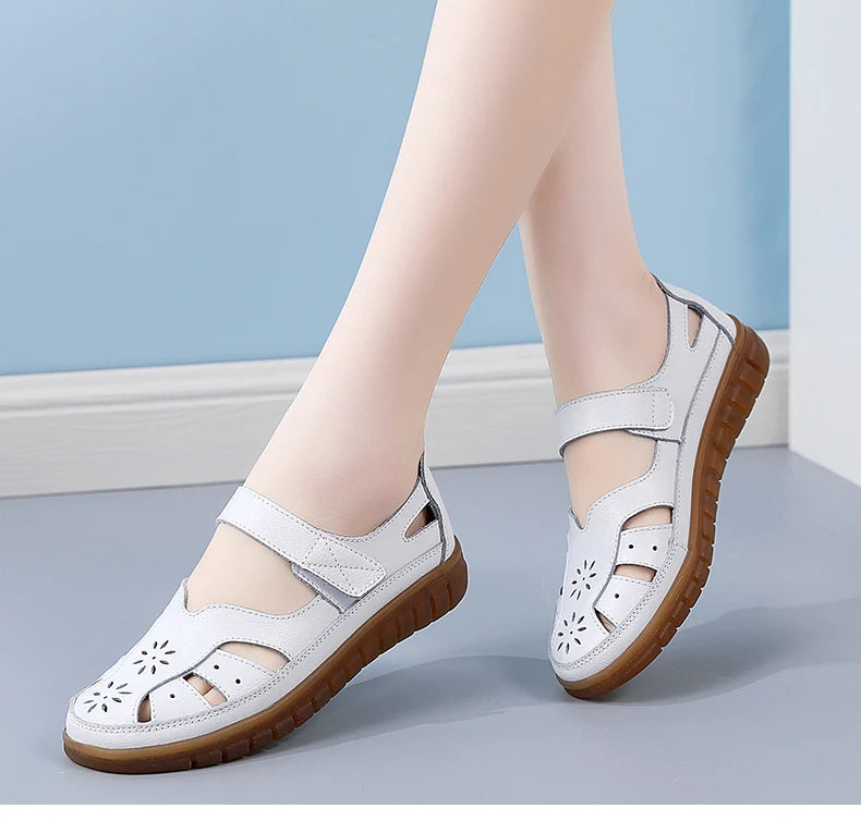 2024 Women Sandals Summer Ladies Girls Comfortable Ankle Hollow Round Toe Sandals Woman Soft Beach Sole Female Shoes Plus Size