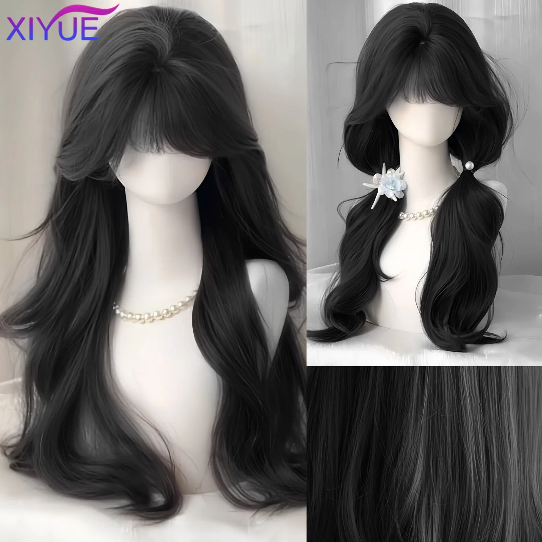 Synthetic Popular Brown Ash Long Deep Wave Hair Lolita Wigs With Bangs Synthetic Wig For Women Fashion Thick Curls Wigs Girl Viralgem Store
