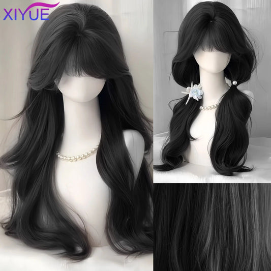 Synthetic Popular Brown Ash Long Deep Wave Hair Lolita Wigs With Bangs Synthetic Wig For Women Fashion Thick Curls Wigs Girl Viralgem Store