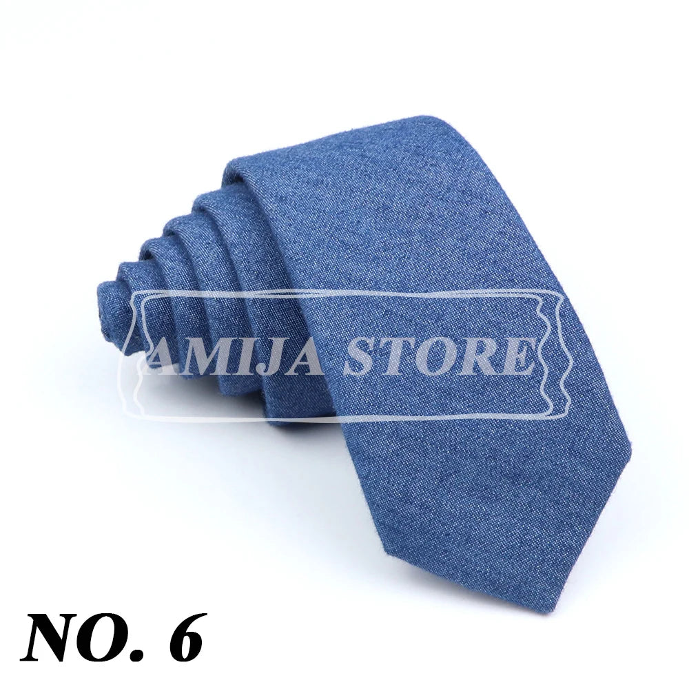 Wed Cotton Tie Solid Color Necktie For Man Woman Blue Pink Yellow Skinny Slim Ties Fashion Wedding Party Gifts Men Accessories