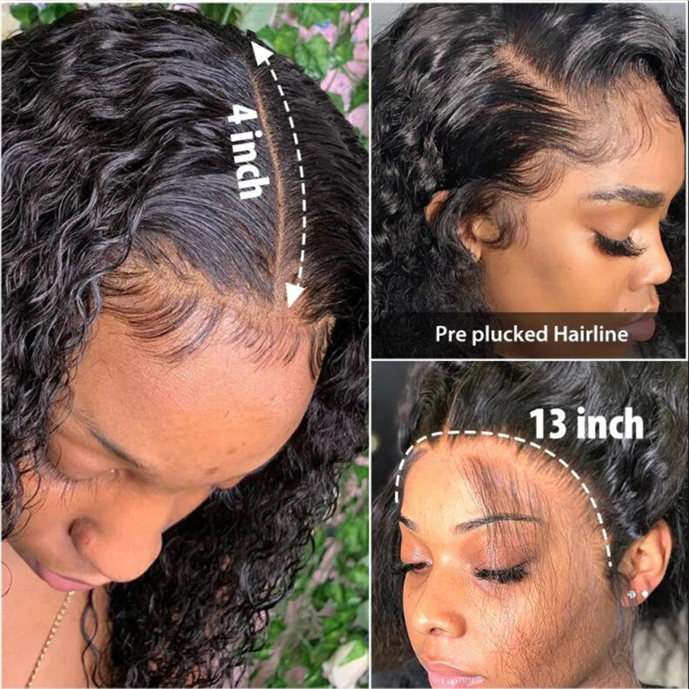 13x4 HD Lace Frontal Wig Deep Wave Frontal Wig 100% Brazilian Curly Human Hair Wigs 4x4 Transparent Lace Front Wig Pre Plucked Viralgem Store