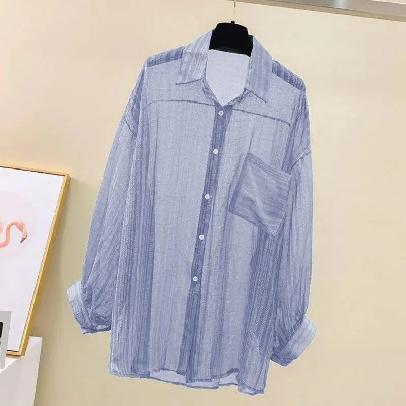 Summer Sunscreen Shirt Elegant Perspective Thin Chiffon Blouse Korean Harajuku See Through Loose Top Casual Women's Cardigan Freshlook Styles