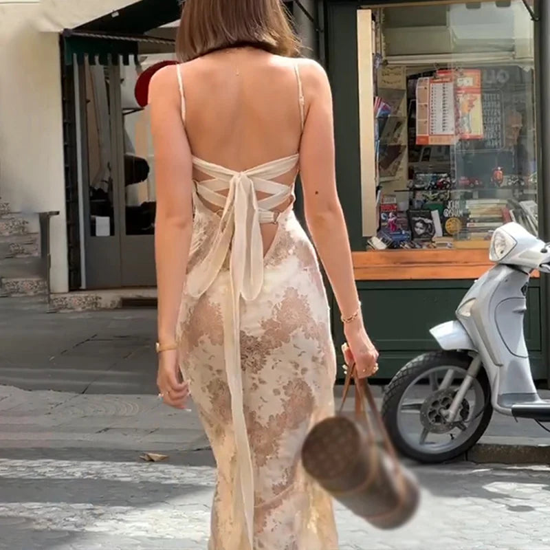WhereMery New Bandage Backless Print Maxi Dress Elegant Spaghetti Straps Sleeveless Dresses Fashion 2023 Evening Party Club Robe