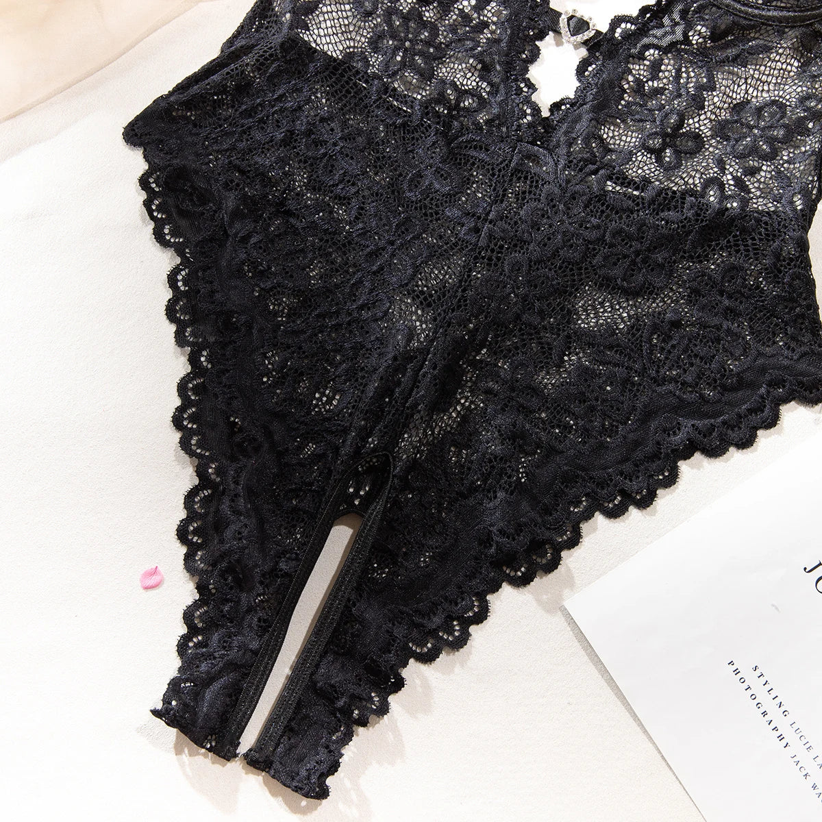 Yimunancy Lace Lingerie Set Women 2-Piece Red Backless Bodysuit Mesh Ball Gown Bow Panty Intimates Valentine Day