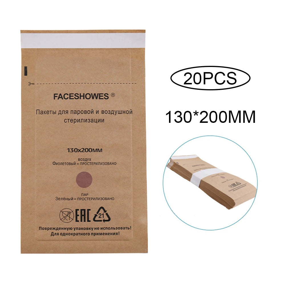 100/50/20PCS Disposable Nail Disinfection Kraft Bag Manicure Pouch Nail Gel Equipment Clean Sterilization Bags Tattoo Accessory