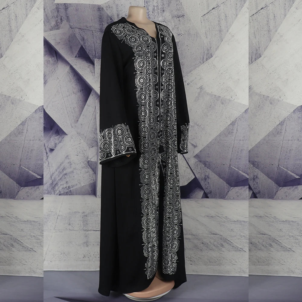 Africa women's dress luxury robe dress loose fashion V-neck diamond long sleeve Viralgem Store