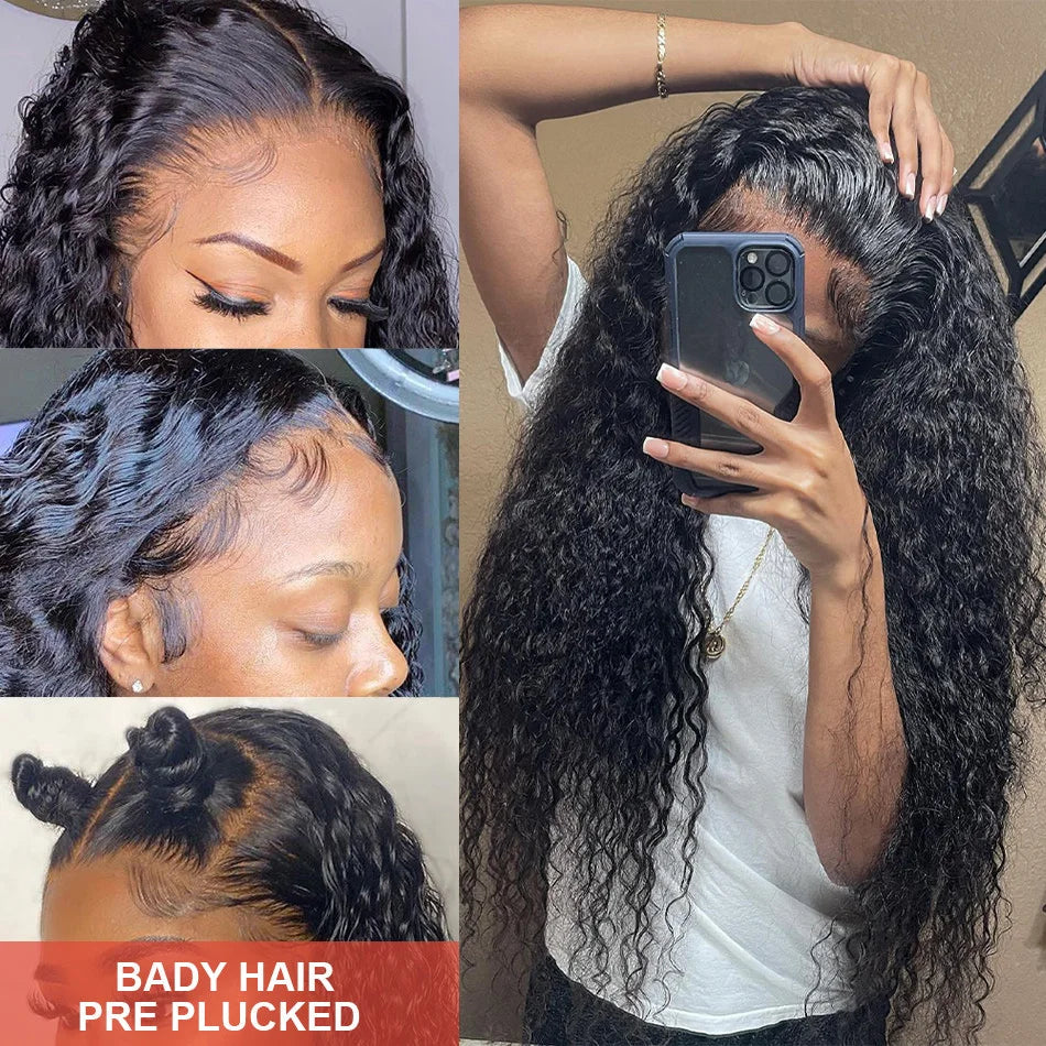46 44 Inch 13x6 HD Transparent Lace Front Human Hair Wig For Black Women Curly Wig Pre Plucked Deep Wave Water Wave Frontal Wigs Viralgem Store