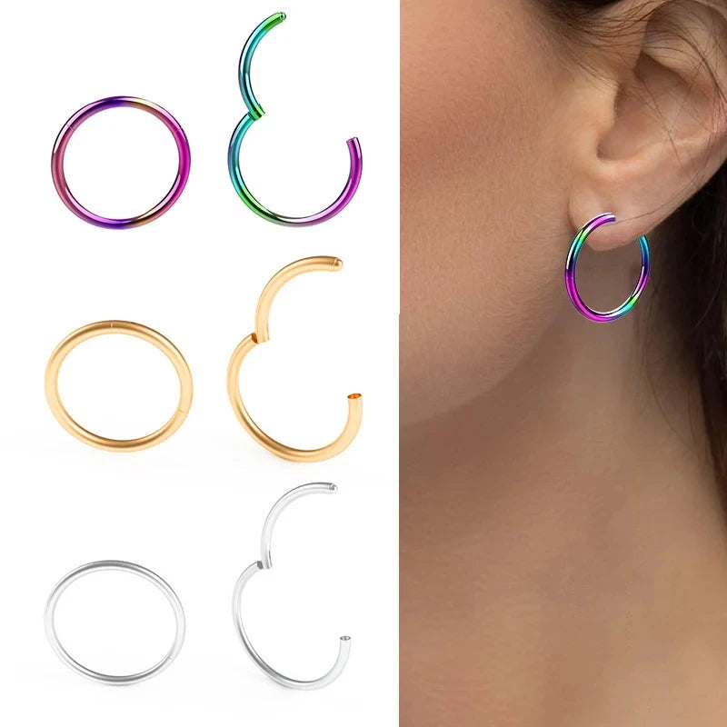 1PC Stainless Steel Nose Hoop Septum Piercing Clicker Hinged Segment Rings Lip Helix Daith Conch Cartilage Earrings Sexy Jewelry Viralgem Store