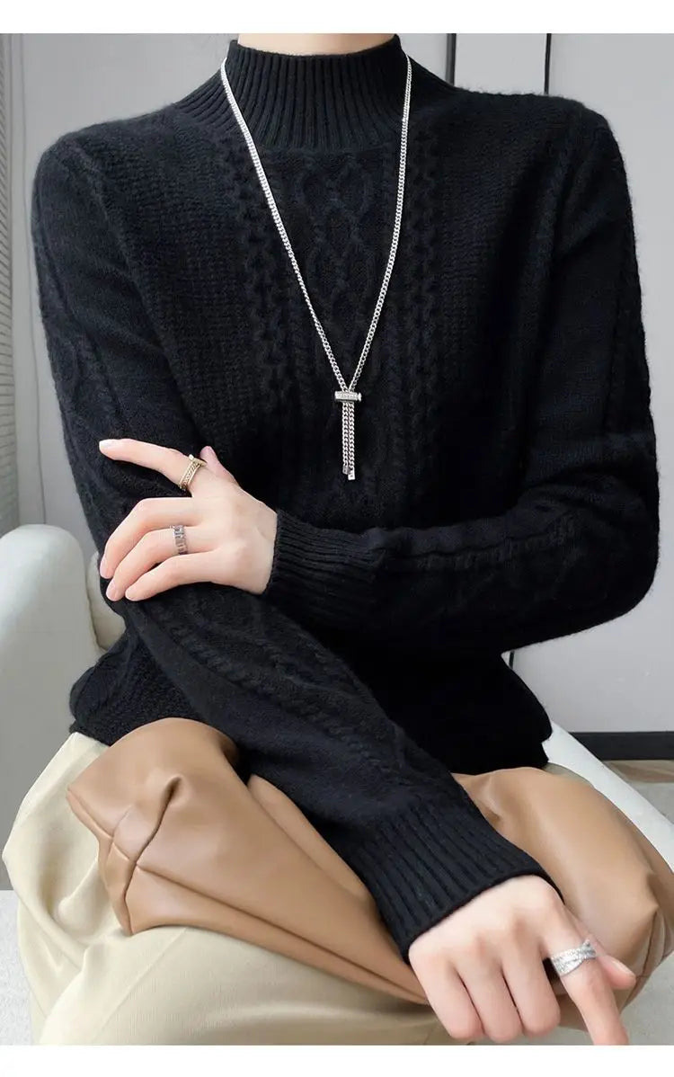 2023 Autumn and Winter New Women Sweater Warm Cashmere Sweater Loose Large Size Top Half Turtleneck Knitted Bottoming Shirt