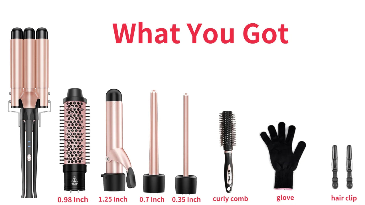 5 in 1 Curling Iron Set with Curling Brush, 0.35”-1.25” Hair Curler Wand for Hairstyle and Heat Resistant Gloves and Hair Clips Viralgem Store