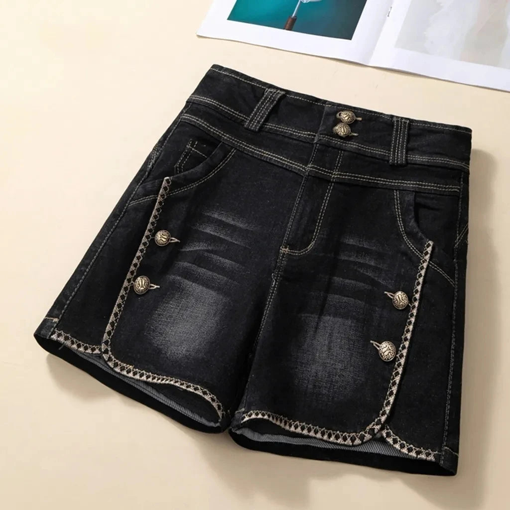 Stretch Denim Shorts Women's New Summer Thin Korean High Waist Straight Tube A-line Hot Pants Black Blue Casual Female Shorts Viralgem Store