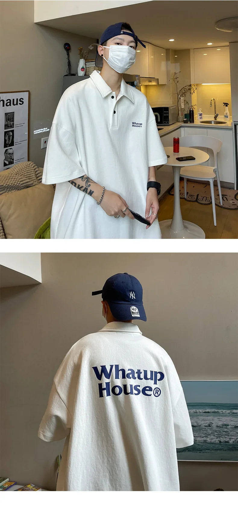 Trendy Polo Shirt Loose Fit Casual Men's Lapel Top Hk Style Hip Hop Short Sleeve T-shirt Fashion Outerwear