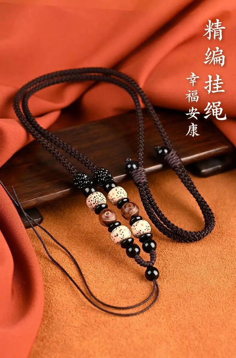 Xingyue Bodhi Seed Necklace for Men and Women Handmade Woven Braided Rope Pendant Lanyard Jade Pei Gold Pendant Matching Rope