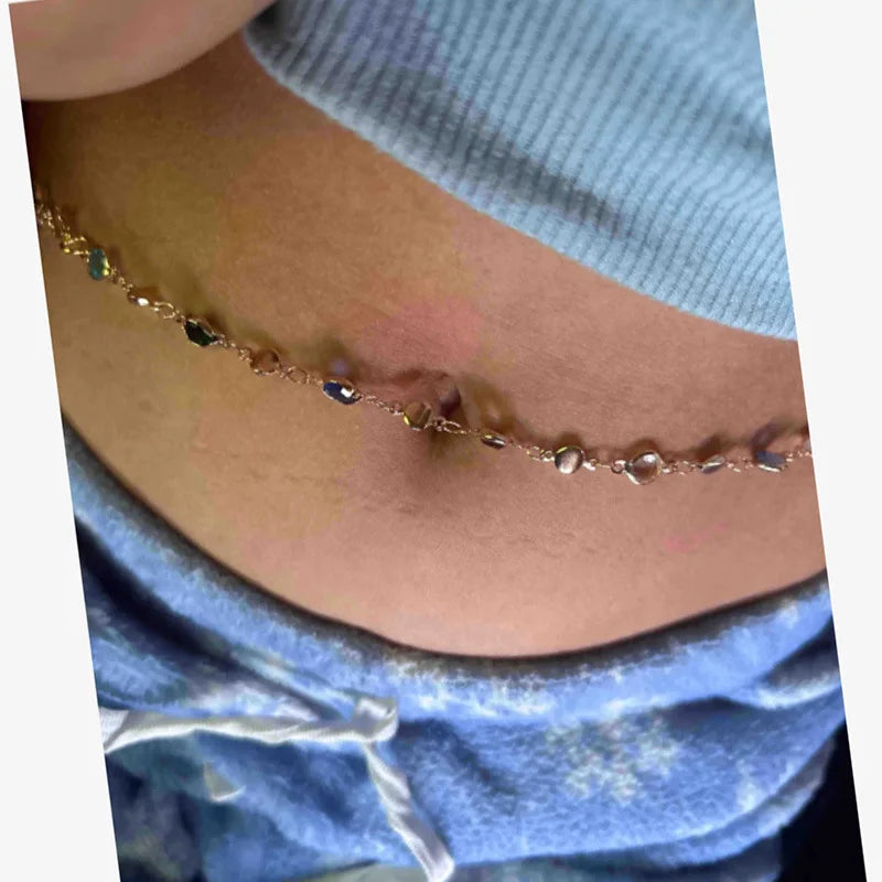 31.2in Fashion Colorful Glass Long Y-Shaped Necklace for Women Metal Collarbone Chain Summer Holiday Party Body Jewelry