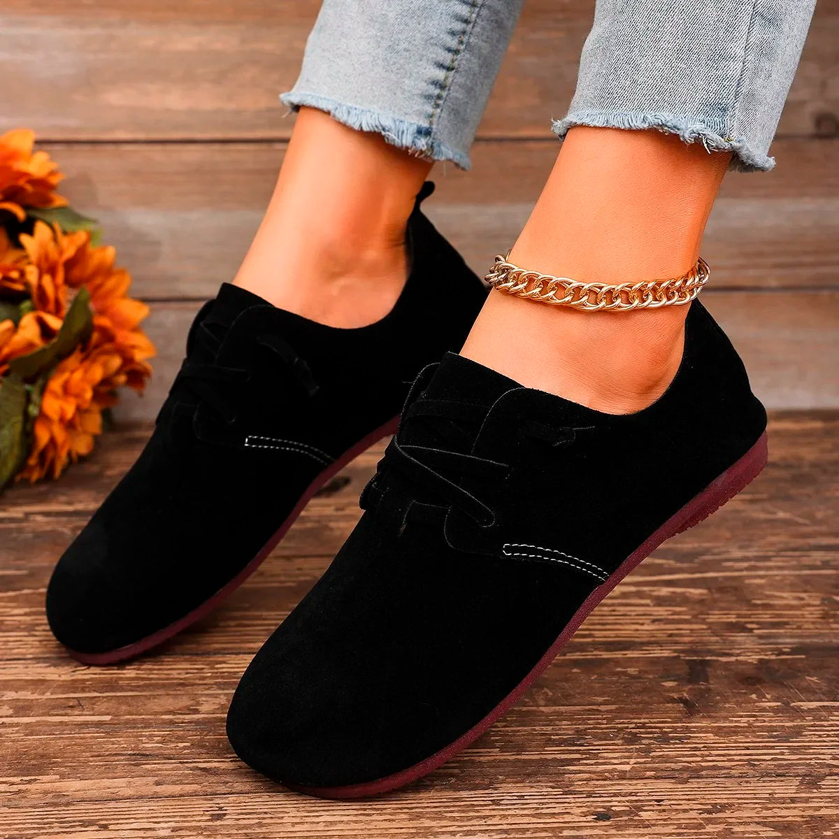 2025 Spring New Women's Flat Shoes Fashion Round Toe Flats Lightweight Lace-up Single Shoes Outdoor Casual Shoes Size 36-43 Viralgem Store