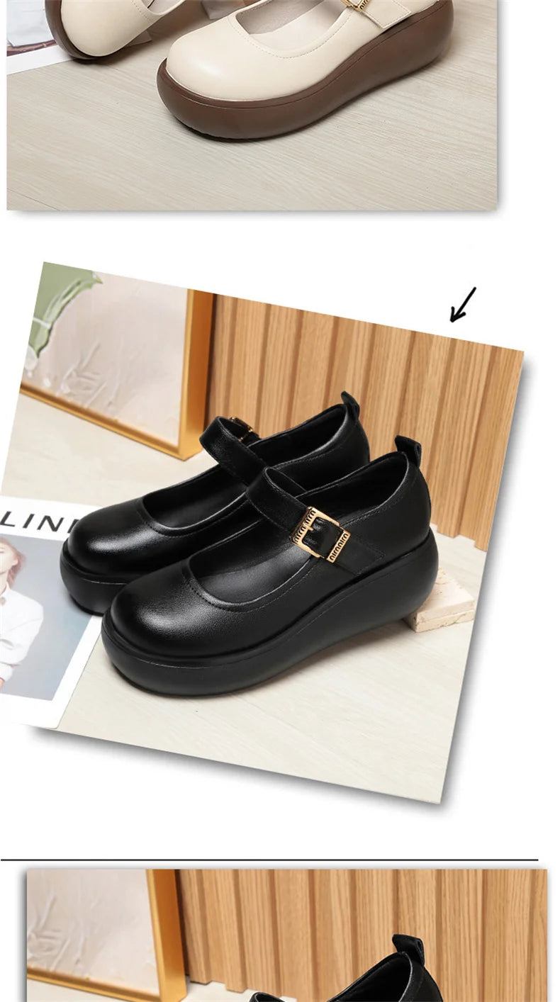 Spring Fashion Wedge Round Toe Soft Bottom Lolita Shoes Women Cute Vintage Mary Jane Shoes Chunky College Student Shoes Viralgem Store