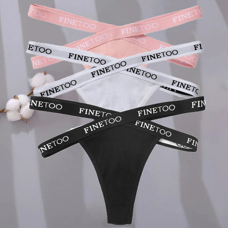 3PCS/Set Cross Strap G-String Cotton Panties Women Sexy High Waist Women's Panties FINETOO Letter Waisted Panty Lingerie M-XL