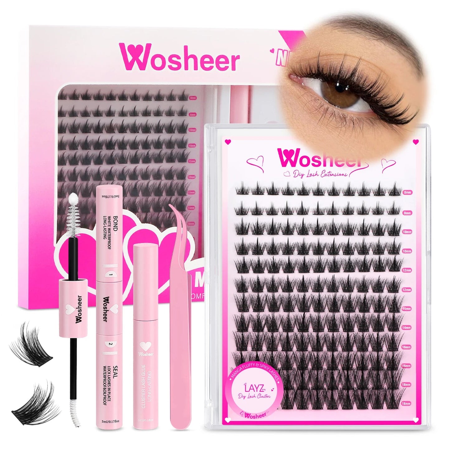 WOSHEER Fluffy Lash Clusters Kit 100D Thick Eyelash Clusters Wispy Individual Lashes 8-18mm Cluster Eyelash Extension Viralgem Store
