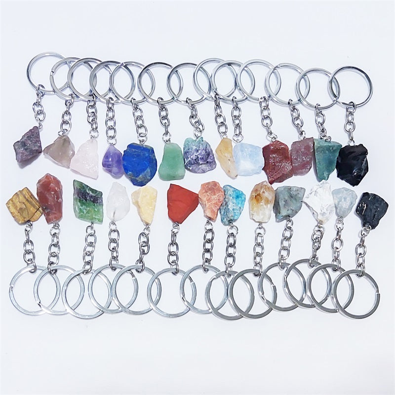20pcs Natural Rough Raw Stone Crystal Quartzs Keychain Women Men Handbag Hangle Car Key Holder Raw Mineral Stone KeyRing Jewelry Viralgem Store