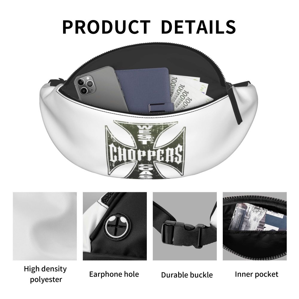 West Coast Choppers Fanny Pack Men Women Custom Crossbody Waist Bag for Travel Hiking Phone Money Pouch Viralgem Store