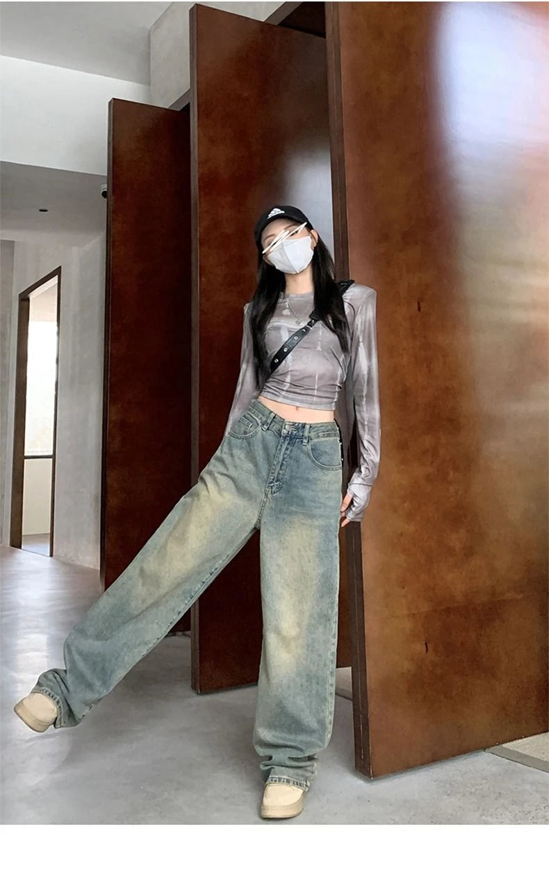 Stay Comfortable and Fashionable With Deeptown Y2k Baggy Wide Leg Jeans - A Must-Have for Casual Wear