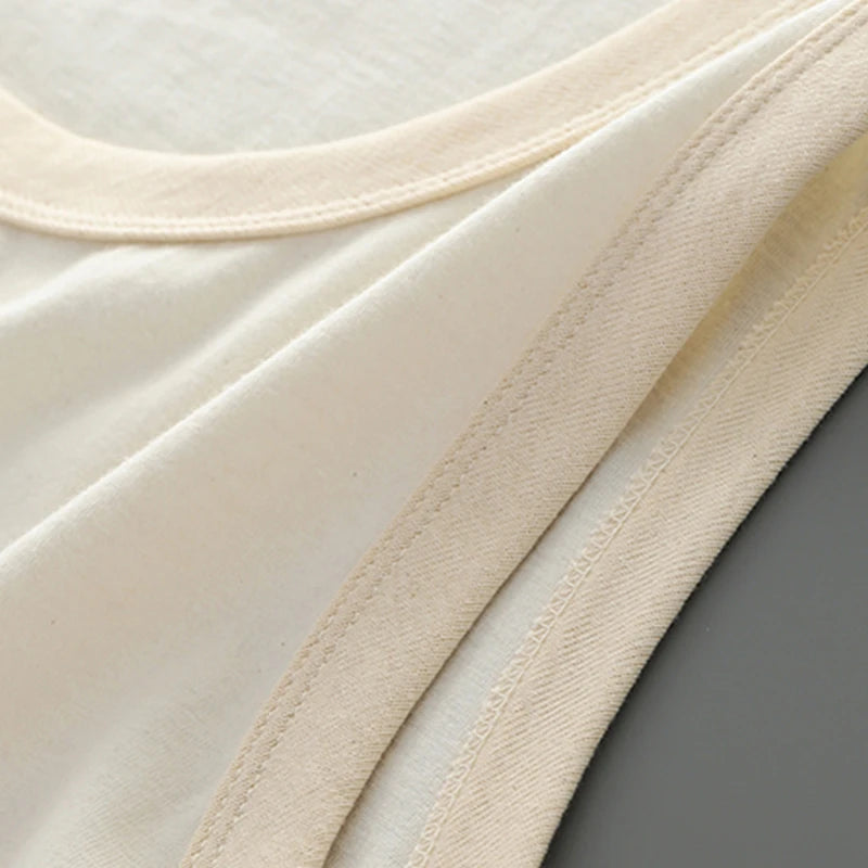 Akkad Kuti Japanese Retro Casual Tank Top Men Heavyweight Cotton Embryo Color Tops Male Teens Sleeveless Vest Spring Summer 2021